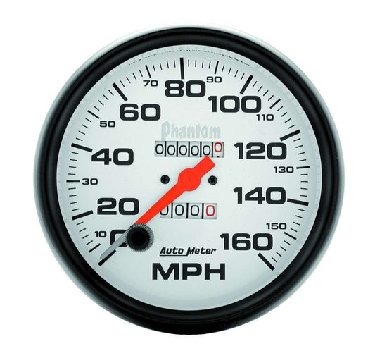 Speedometer - Phantom - 160 MPH - Mechanical - Analog - 5 in Diameter - White Face - Each