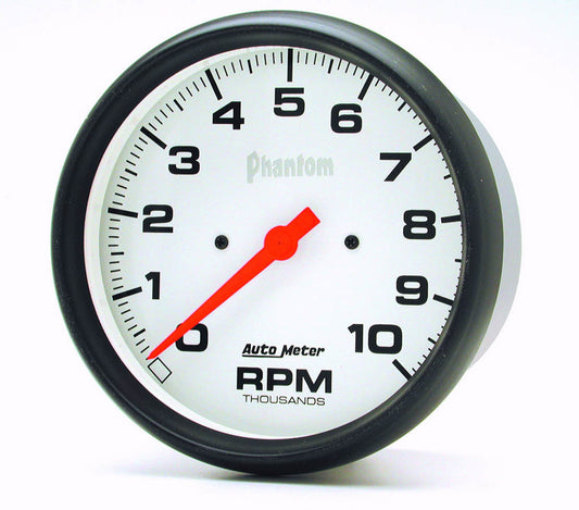 Tachometer - Phantom - 10000 RPM - Electric - Analog - 5 in Diameter - Dash Mount - White Face - Each