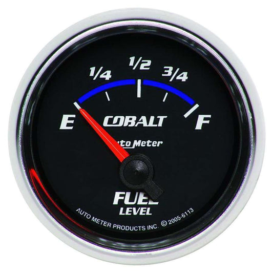 Fuel Level Gauge - Cobalt - 0-90 ohm - Electric - Analog - Short Sweep - 2-1/16 in Diameter - Black Face - Each