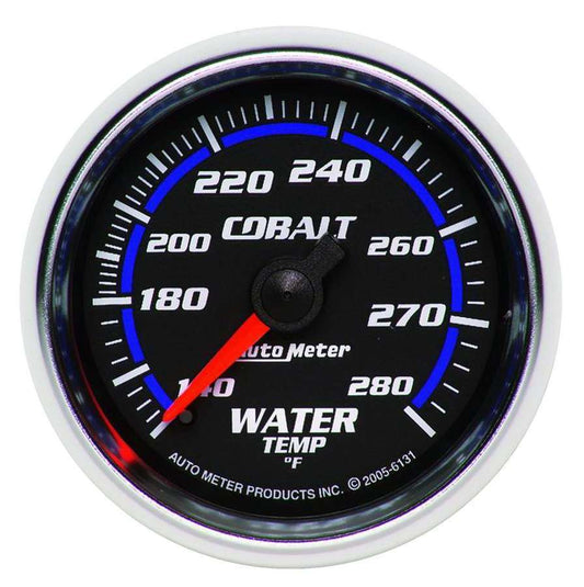 Water Temperature Gauge - Cobalt - 140-280 Degree F - Mechanical - Analog - Full Sweep - 2-1/16 in Diameter - Black Face - Each