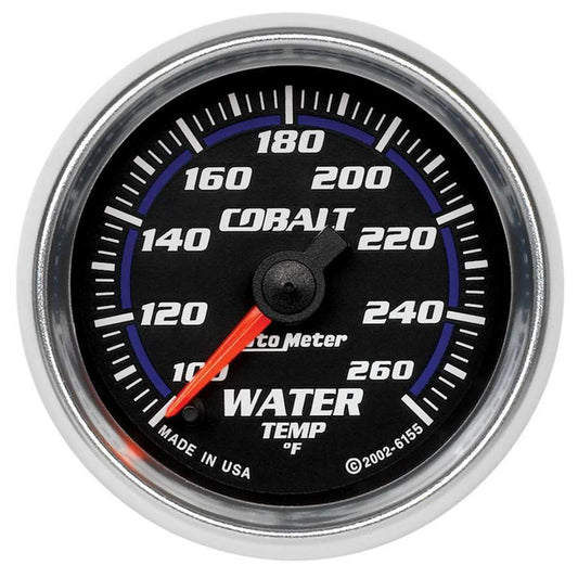 Water Temperature Gauge - Cobalt - 100-260 Degree F - Electric - Analog - Full Sweep - 2-1/16 in Diameter - Black Face - Each