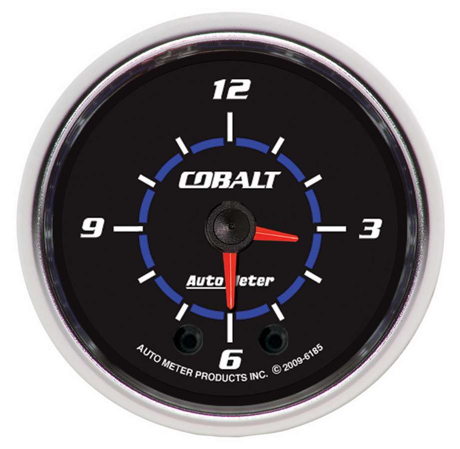 Clock Gauge - Cobalt - Electric - Analog - 2-1/16 in Diameter - Black Face - Each