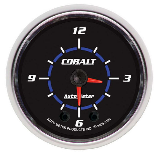 Clock Gauge - Cobalt - Electric - Analog - 2-1/16 in Diameter - Black Face - Each