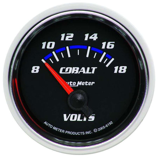 Voltmeter - Cobalt - 8-18V - Electric - Analog - Short Sweep - 2-1/16 in Diameter - Black Face - Each
