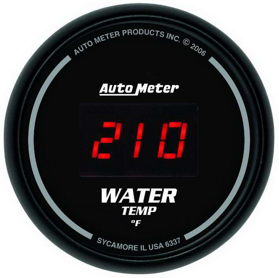 Water Temperature Gauge - Sport-Comp - 0-300 Degree F - Electric - Digital - 2-1/16 in Diameter - Black Face - Each