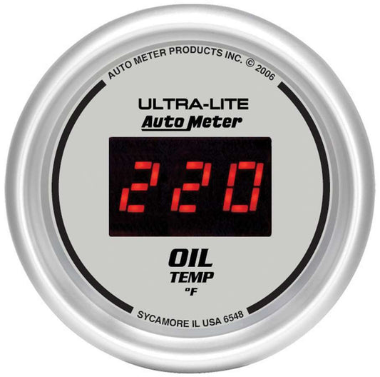 Oil Temperature Gauge - Ultra-Lite - 0-340 Degree F - Electric - Digital - 2-1/16 in Diameter - Silver Face - Each
