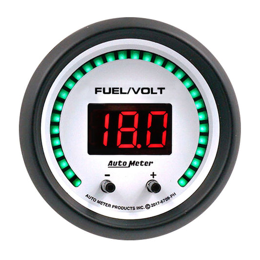 Combination Gauge - Phantom Elite - Digital - Electric - Fuel Level / Voltmeter - 2-1/16 in Diameter - White Face - Each