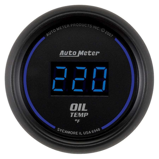 Oil Temperature Gauge - Cobalt - 0-340 Degree F - Electric - Digital - Blue LED - 2-1/16 in Diameter - Black Face - Each
