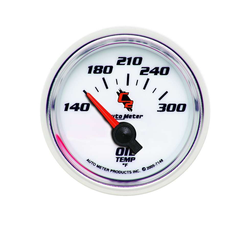 Oil Temperature Gauge - C2 - 140-300 Degree F - Electric - Analog - Short Sweep - 2-1/16 in Diameter - White Face - Each