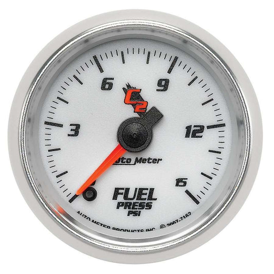 Fuel Pressure Gauge - C2 - 0-15 psi - Electric - Analog - Full Sweep - 2-1/16 in Diameter - White Face - Each