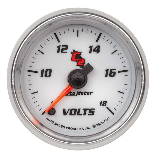 Voltmeter - C2 - 8-18V - Electric - Analog - Full Sweep - 2-1/16 in Diameter - White Face - Each