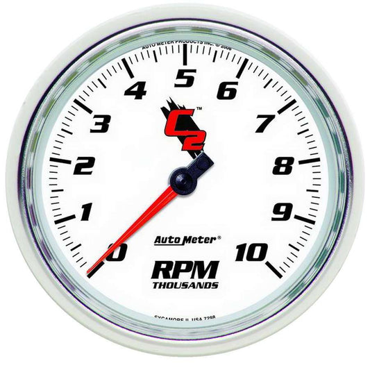 Tachometer - C2 - 10000 RPM - Electric - Analog - 5 in Diameter - Dash Mount - White Face - Each