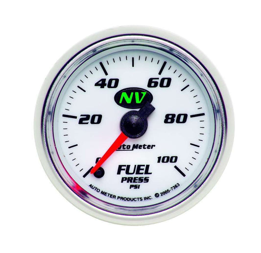 Fuel Pressure Gauge - NV - 0-100 psi - Electric - Analog - Full Sweep - 2-1/16 in Diameter - White Face - Each