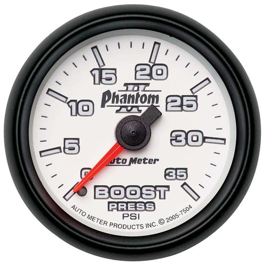 Boost Gauge - Phantom II - 0-35 psi - Mechanical - Analog - 2-1/16 in Diameter - White Face - Each