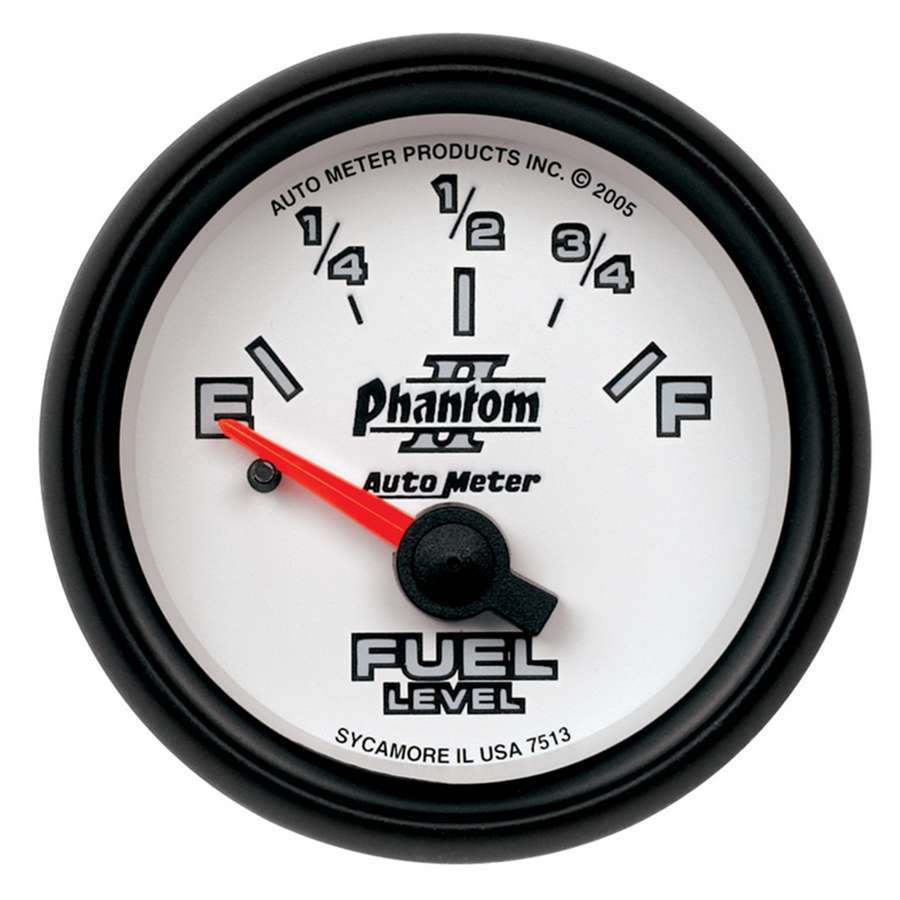 Fuel Level Gauge - Phantom II - 0-90 ohm - Electric - Analog - Short Sweep - 2-1/16 in Diameter - White Face - Each
