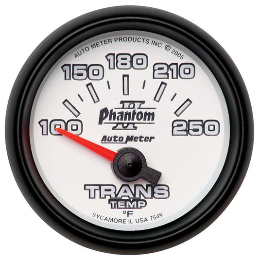 Transmission Temperature Gauge - Phantom II - 100-250 Degree F - Electric - Analog - Short Sweep - 2-1/16 in Diameter - White Face - Each