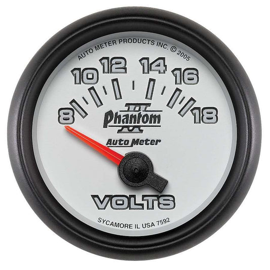 Voltmeter - Phantom II - 8-18V - Electric - Analog - Short Sweep - 2-1/16 in Diameter - White Face - Each