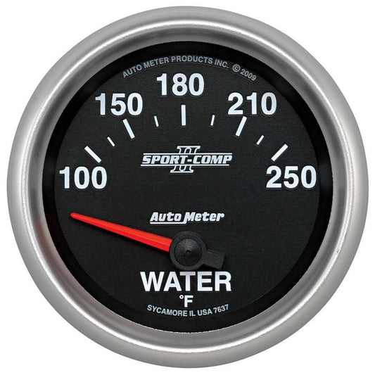 Water Temperature Gauge - Sport-Comp II - 100-250 Degree F - Electric - Analog - Full Sweep - 2-5/8 in Diameter - Black Face - Each