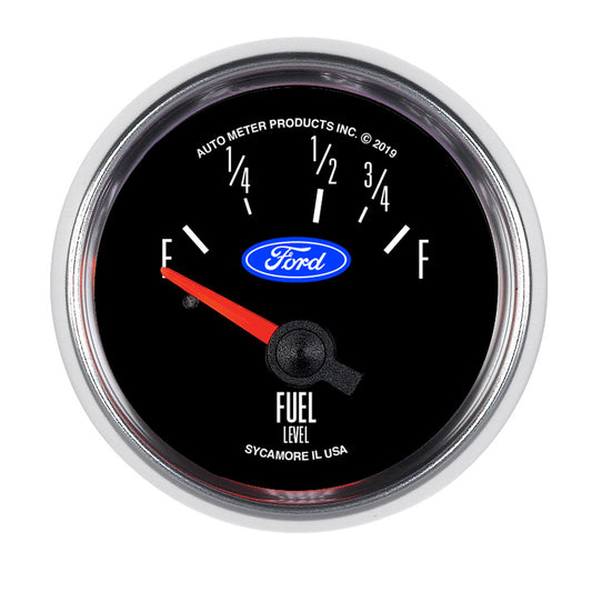 Fuel Level Gauge - Ford - 73-10 ohm - Electric - Analog - Short Sweep - 2-1/16 in Diameter - Ford Logo - Black Face - Each