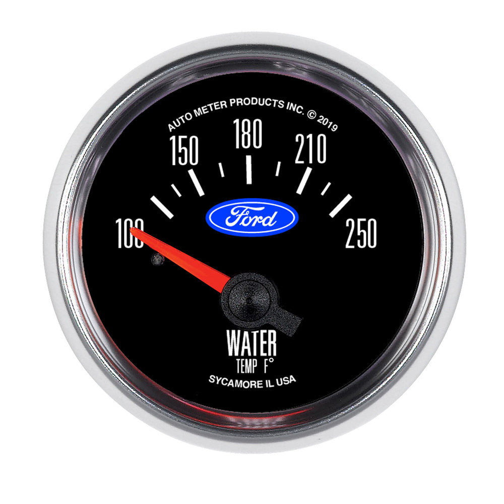 Water Temperature Gauge - 100-250 Degree F - Electric - Analog - Short Sweep - 2-1/16 in Diameter - Ford Logo - Black Face - Each