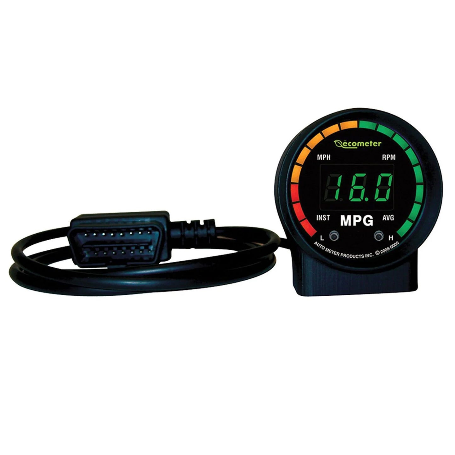 Fuel Economy Gauge - Ecometer - Electric - Digital - 2-1/16 in Diameter - Black Face - Each