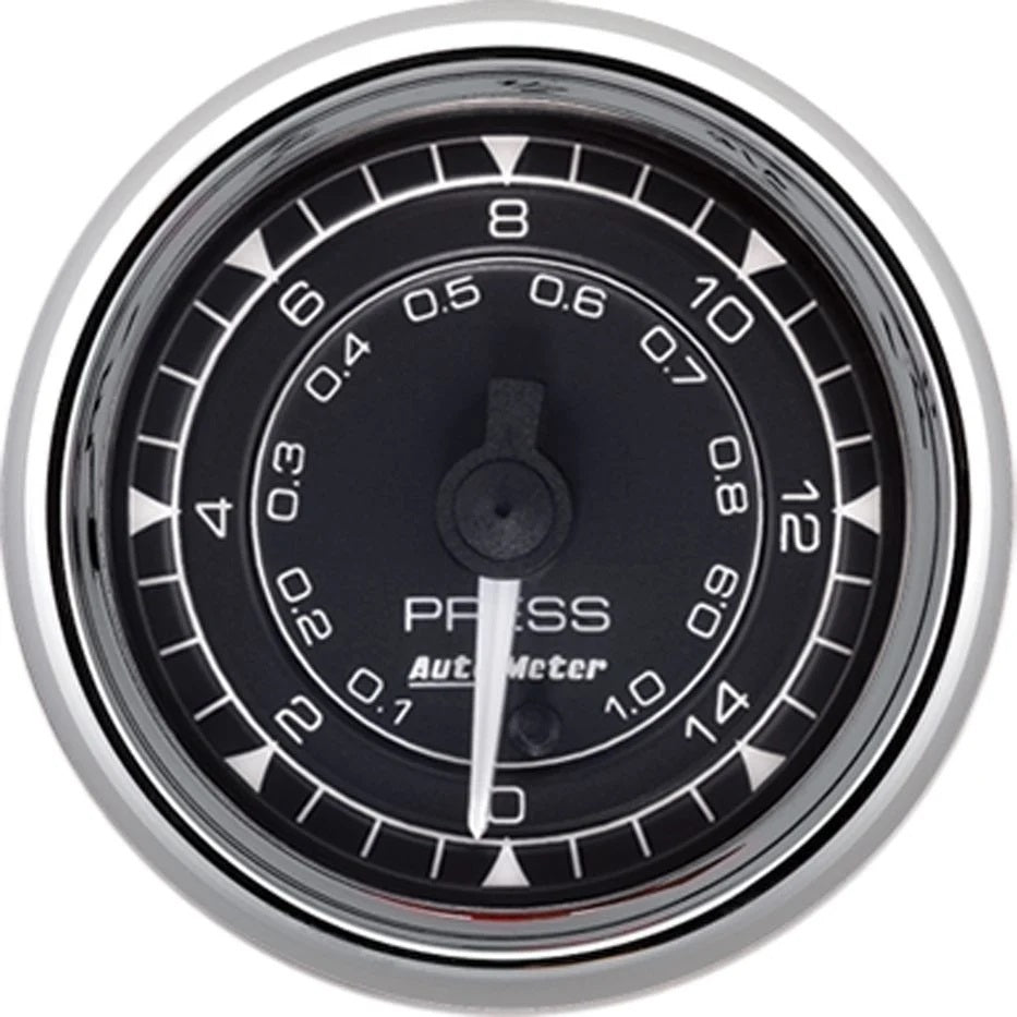 Fuel Pressure Gauge - Chrono Series - 0-15 psi - Electric - Full Sweep - 2-1/16 in Diameter - Black Face - Each
