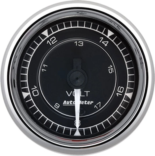 Voltmeter - Chrono Series - 8-18V - Electric - Full Sweep - 2-1/16 in Diameter - Black Face - Each