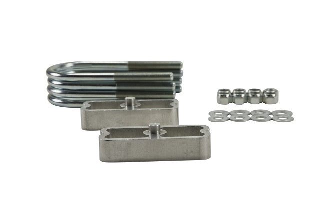 Leaf Spring Block Kit - 1 in Lowering - Hardware / U-Bolts - Aluminum - Natural - 2-1/2 or 3 in Wide Leaf Springs - Kit