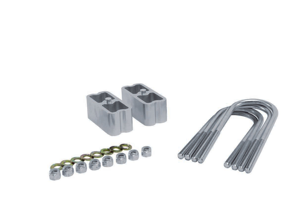 Leaf Spring Block Kit - 2 in Lowering - Hardware / U-Bolts - Aluminum - Natural - 2-1/2 or 3 in Wide Leaf Springs - Kit