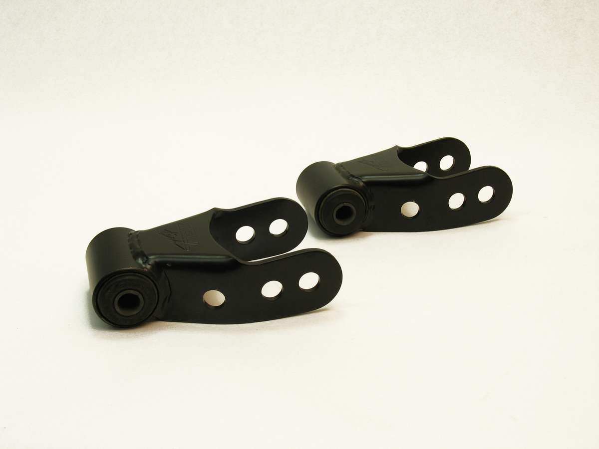 Spring Shackle - 1/2 in Lift - Rubber Bushings - Steel - Black Powder Coat - Various Applications - Pair