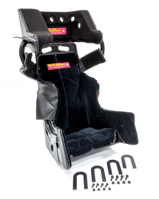 Seat and Cover - Sprint Advantage SlideJob - 14-1/2 in Wide - 10 Degree Layback - HANS Cut-Out - Black Velour Cover Included - Aluminum - Black Powder Coat - Kit