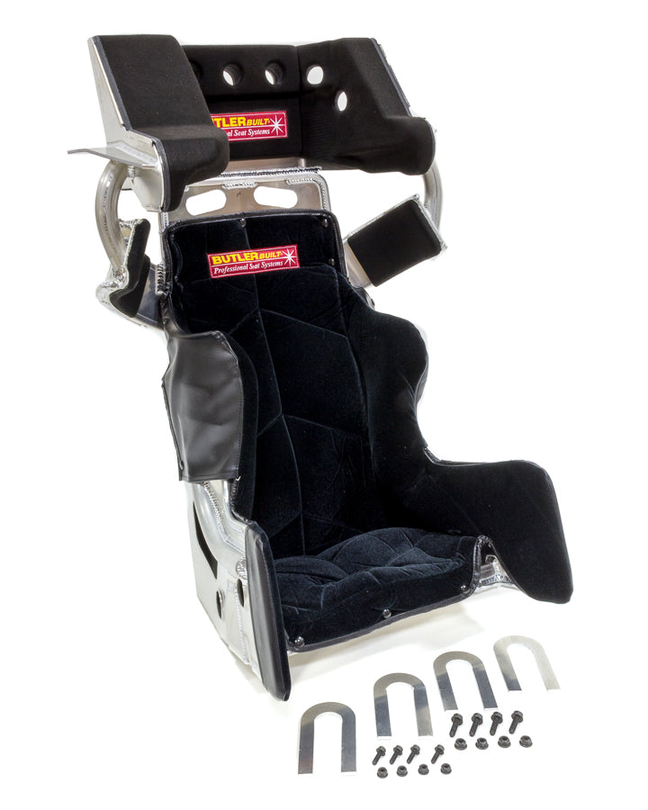 Seat and Cover - Sprint Advantage SlideJob - 15-1/2 in Wide - 10 Degree Layback - HANS Cut-Out - Black Velour Cover - Aluminum - Natural - Kit