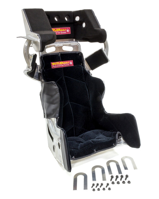 Seat and Cover - Sprint Advantage SlideJob - 17-1/2 in Wide - 10 Degree Layback - HANS Cut-Out - Black Velour Cover - Aluminum - Natural - Kit