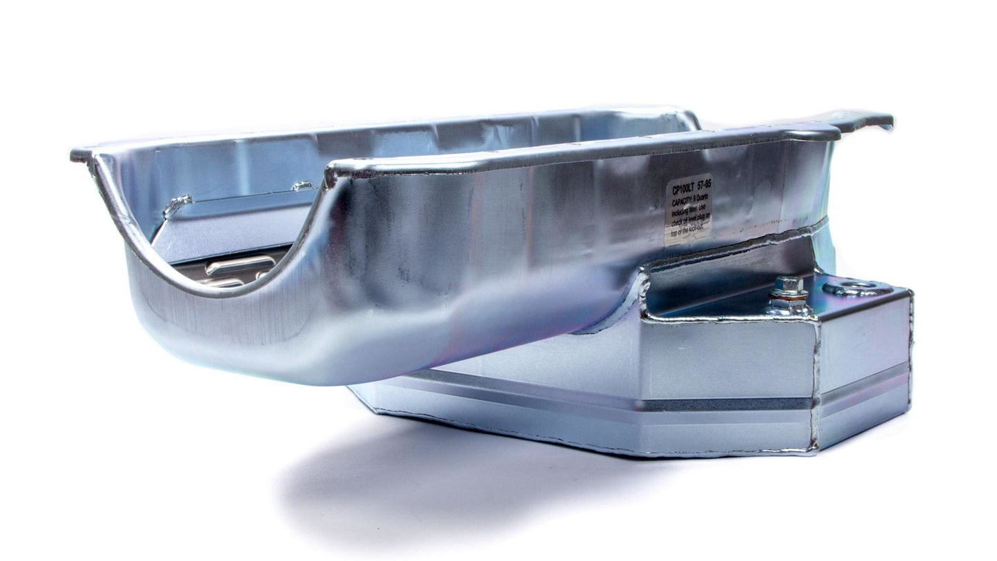 Engine Oil Pan - Road Race - Rear Sump - 8 qt - 7 in Deep - Steel - Zinc Plated - 2-Piece seal - Small Block Chevy - Each