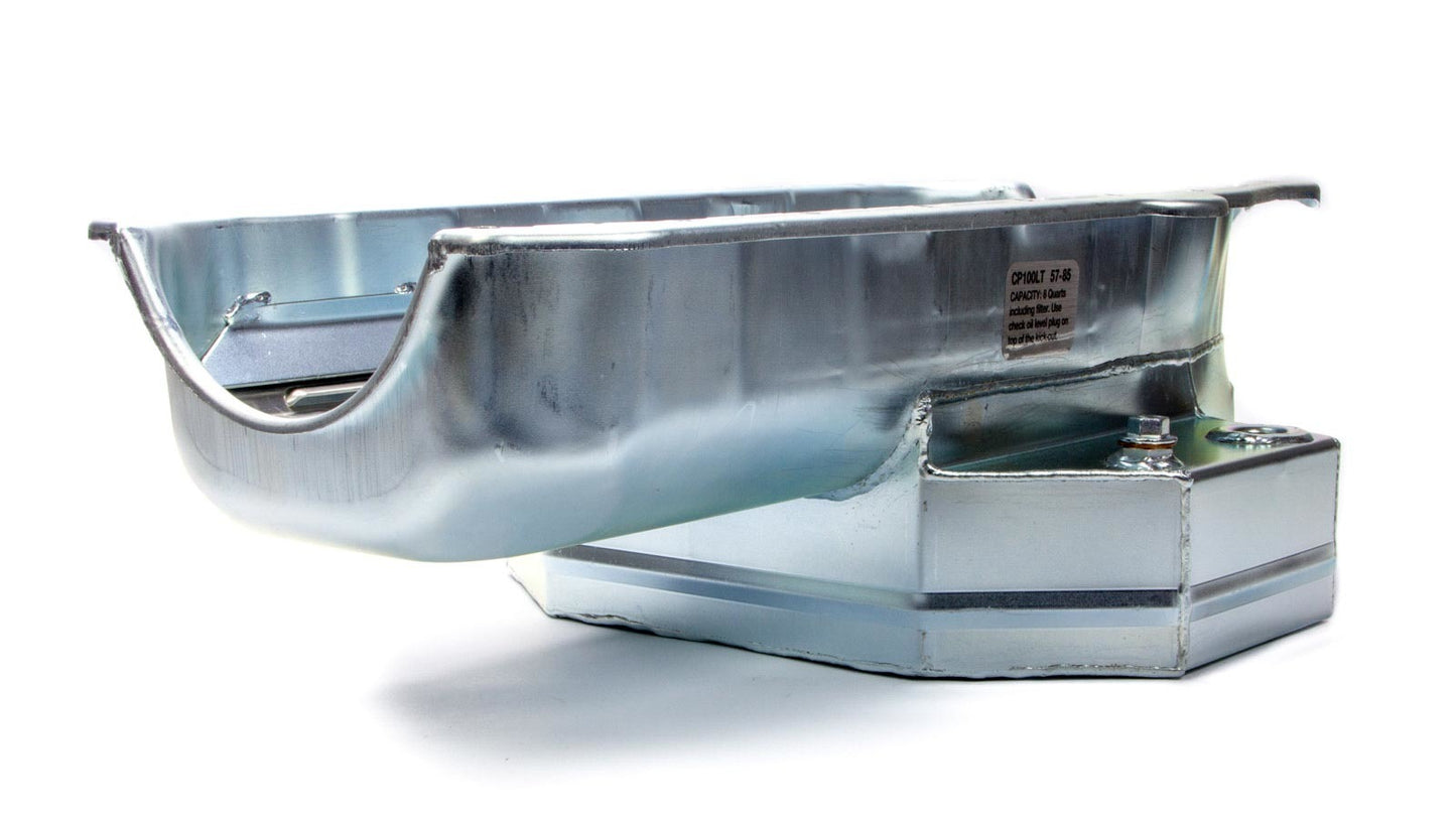 Engine Oil Pan - Competition - Rear Sump - 8 qt - 7 in Deep - Louvered Windage Tray - Steel - Zinc Plated - 2-Piece Seal - Small Block Chevy - Each