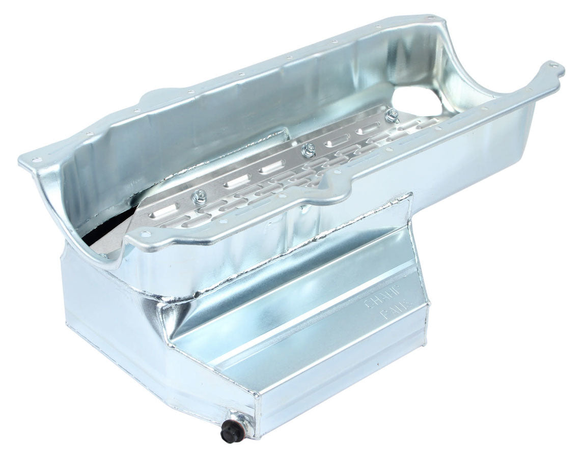 Engine Oil Pan - Road Race - Rear Sump - 8 qt - 7 in Deep - Steel - Zinc Plated - 1-Piece Seal - Small Block Chevy - Each