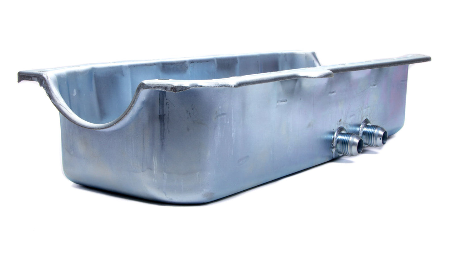 Engine Oil Pan - Dry Sump - 4.5 in Deep - Two 12 AN Male Passenger Side Pickups - Steel - Zinc Plated - 2-Piece Seal - Small Block Chevy - Each