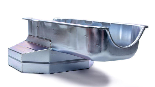 Engine Oil Pan - Road Race - Rear Sump - 8 qt - 8 in Deep - Steel - Zinc Plated - 2-Piece seal - Small Block Chevy - Each