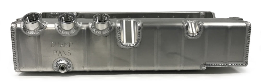 Engine Oil Pan - Asphalt Late Model - Dry Sump - 4.25 in Deep - Three 12 AN Male Passenger Side Pickups - Aluminum - Natural - Small Block Chevy - Each