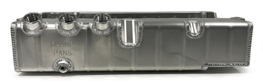 Engine Oil Pan - Asphalt Late Model - Dry Sump - 4.25 in Deep - Three 12 AN Male Passenger Side Pickups - Aluminum - Natural - Small Block Chevy - Each