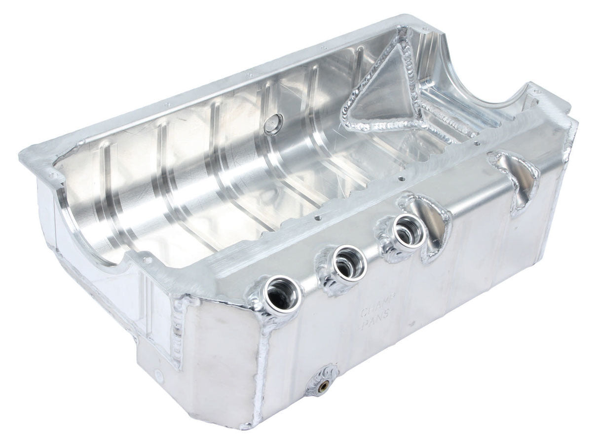 Engine Oil Pan - Dry Sump - 6 in Deep - Three 12 AN Male Passenger Side Pickups - Aluminum - Natural - Dart DRC - Each