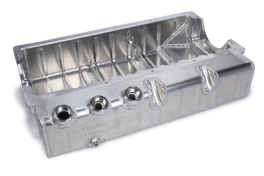Engine Oil Pan - Pro Series - Asphalt Circle Track - Dry Sump - Three 12 O-Ring Ports Top Passenger Side - Aluminum - Natural - 2-Piece Seal - Dart / Brodix Spread Rail - Small Block Chevy - Each