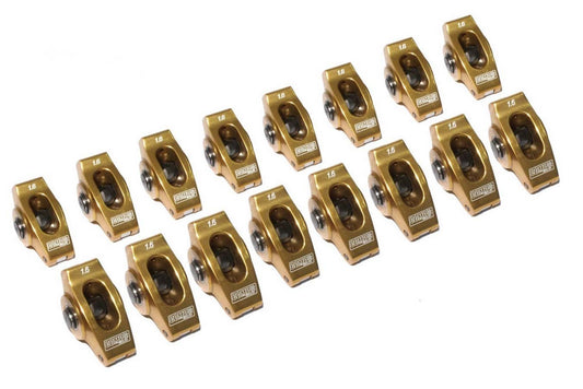 Rocker Arm - Ultra Gold ARC - 3/8 in Stud Mount - 1.60 Ratio - Full Roller - Aluminum - Gold Anodized - Small Block Chevy - Set of 16