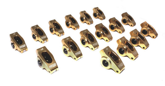 Rocker Arm - Ultra Gold ARC - 7/16 in Stud Mount - 1.50 Ratio - Full Roller - Aluminum - Gold Anodized - Small Block Chevy - Set of 16