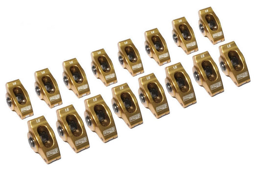 Rocker Arm - Ultra Gold ARC - 7/16 in Stud Mount - 1.60 Ratio - Full Roller - Aluminum - Gold Anodized - Small Block Chevy - Set of 16