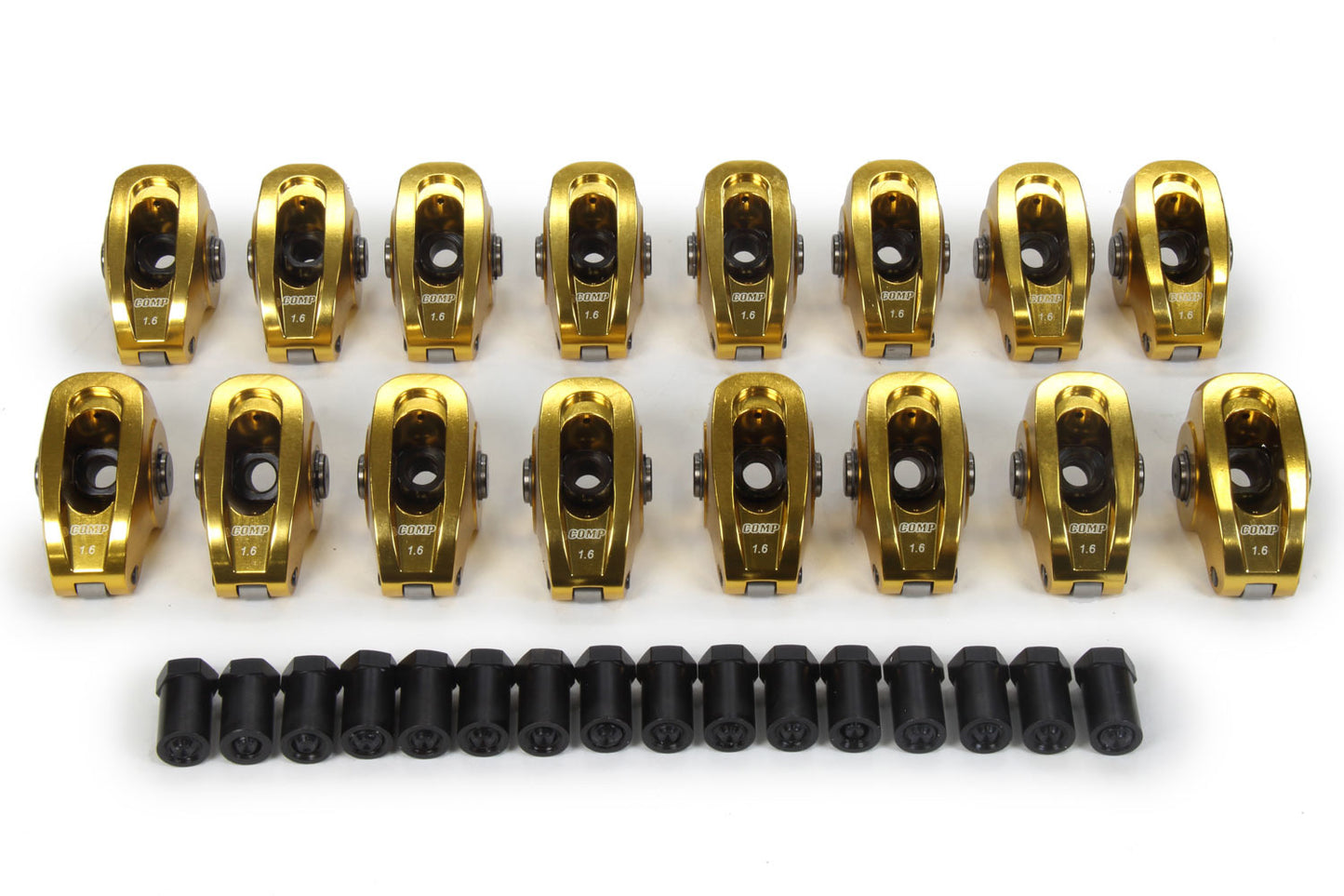 Rocker Arm - Ultra Gold ARC - 3/8 in Stud Mount - 1.60 Ratio - Full Roller - Aluminum - Gold Anodized - Small Block Ford - Set of 16