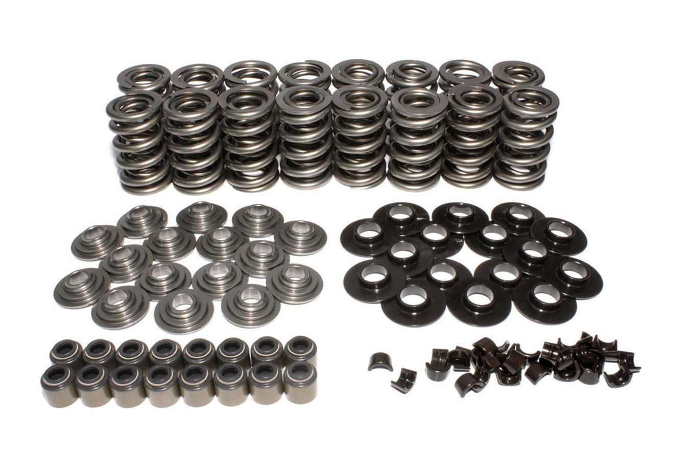 Valve Spring Kit - Dual Spring - 505 lb/in Rate - 1.100 in Coil Bind - 1.320 in OD - Steel Retainer - Viton Seal - Steel Seat - GM LS-Series - Kit