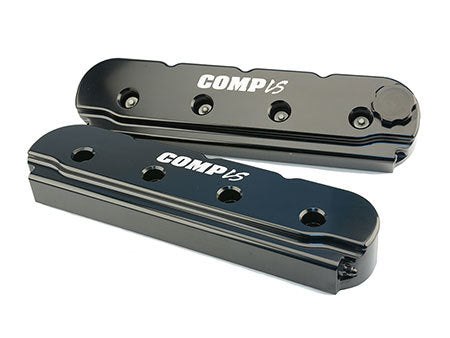 Valve Cover - Tall - Comp Cams Logo - Aluminum - Black Wrinkle Powder Coat - GM LS-Series - Pair