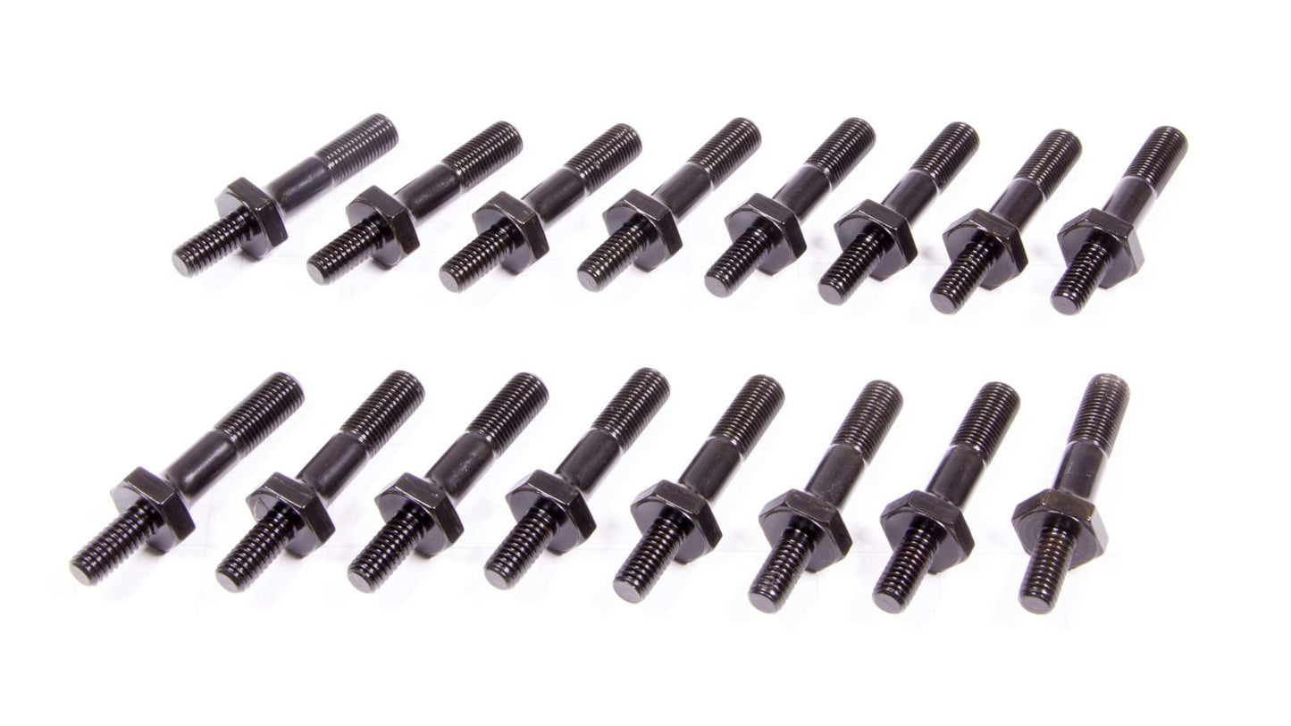 Rocker Arm Stud - Magnum - 5/16-18 in Base Thread - 3/8-24 in Top Thread - 1.750 in Effective Stud Length - Steel - Black Oxide - Universal - Set of 16