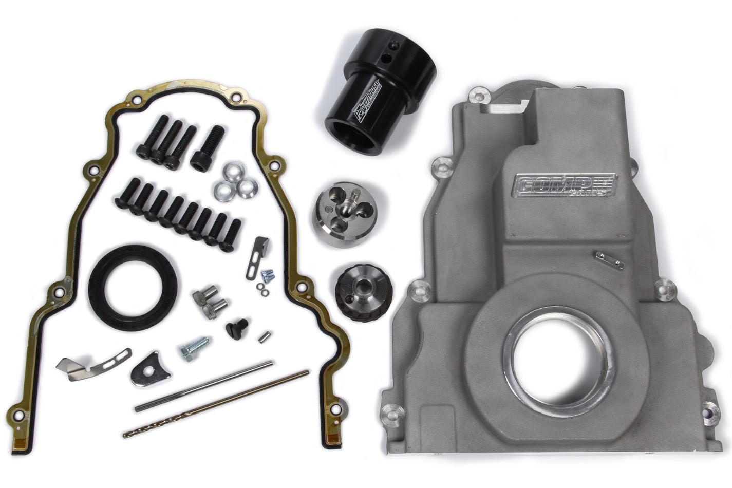 Timing Cover - Conversion - 1-Piece - Gaskets / Hardware / Seal Included - Aluminum - Natural - Small Block Ford Distributor - GM LS-Series - Kit